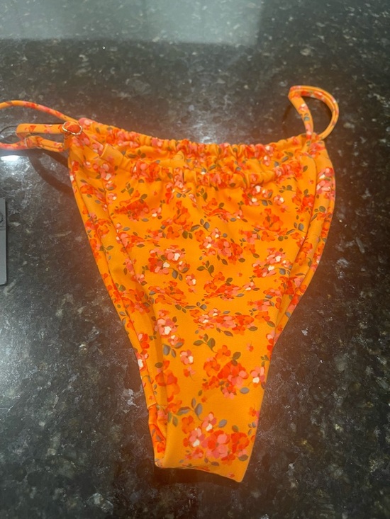 Skatie Other - Skatie Orange Floral Tie-Side Bikini Bottoms